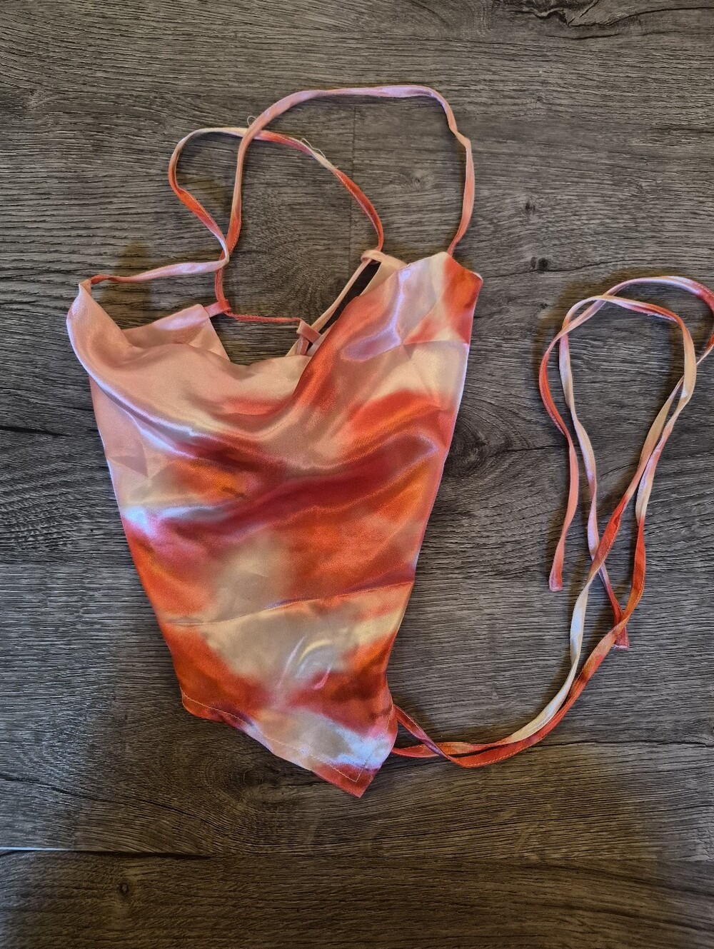 Cider Pink and Orange Satin Crop Top with Tie Straps